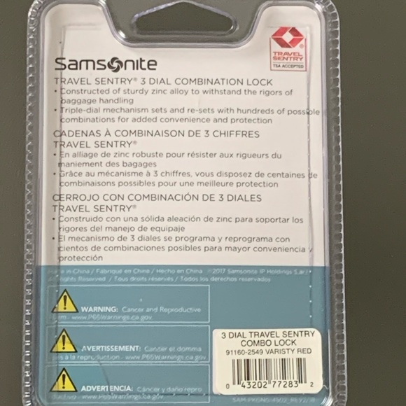 Samsonite Travel Sentry 3 Dial Combination Lock - Picture 6 of 8